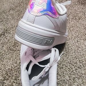 FILA White Sneakers with Iridescent Pink-Blue Heel